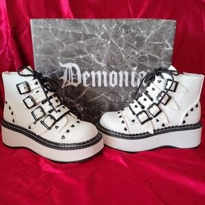 Demonia White Emily 315 Platform Booties